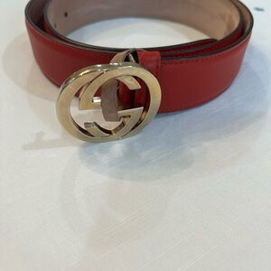 Gucci Red Leather Belt with Gold Logo